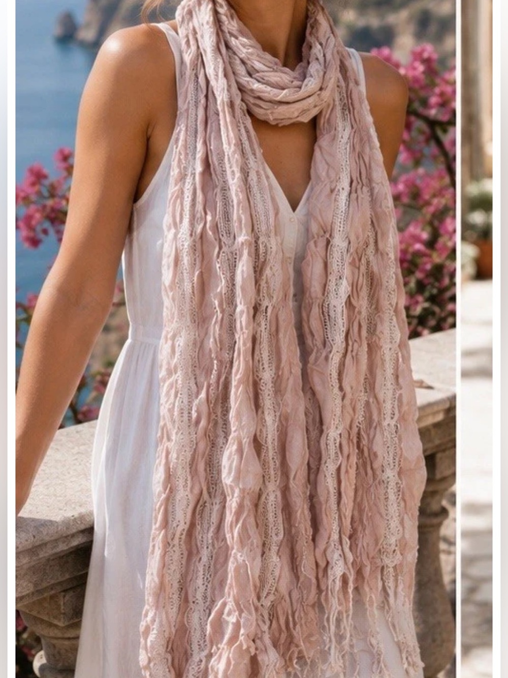 BDG Women’s Scarf New Two Toned Nude Lace Accents Fringed 5000-3100